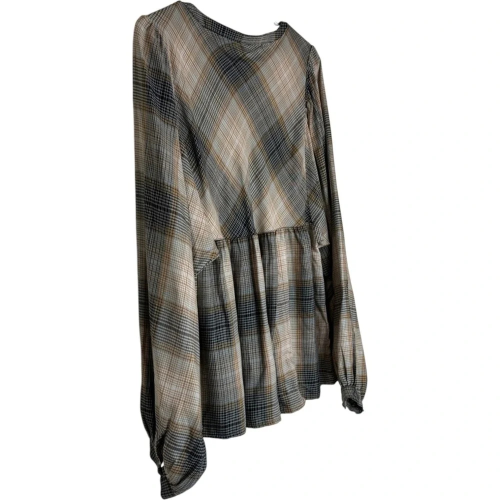 Me by Jennie Garth Drapey Flannel Blouse Womens Medium Brown Black Plaid A664756
